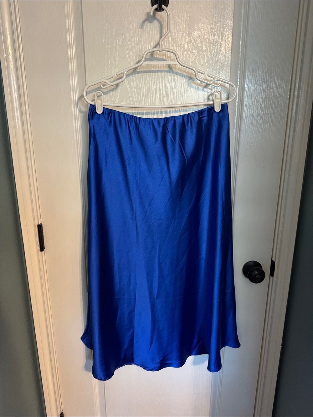 Satin Midi Skirt in Cobalt Blue